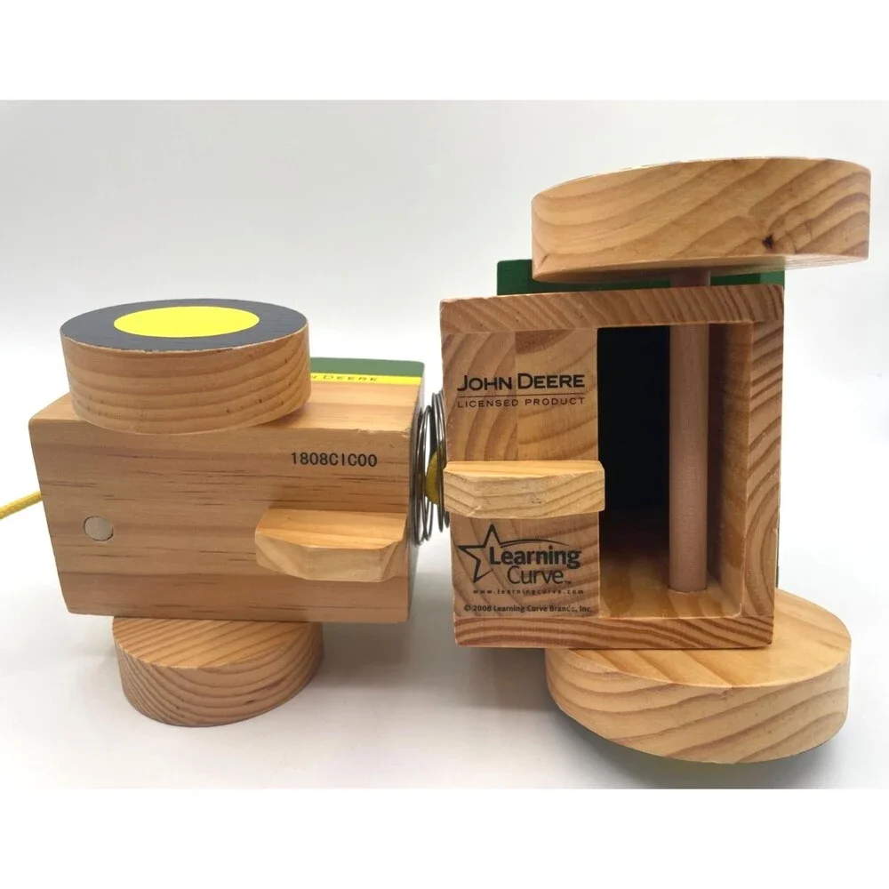 Wooden John Deere Tractor Pull Toy Learning Curve Collectible or Decor